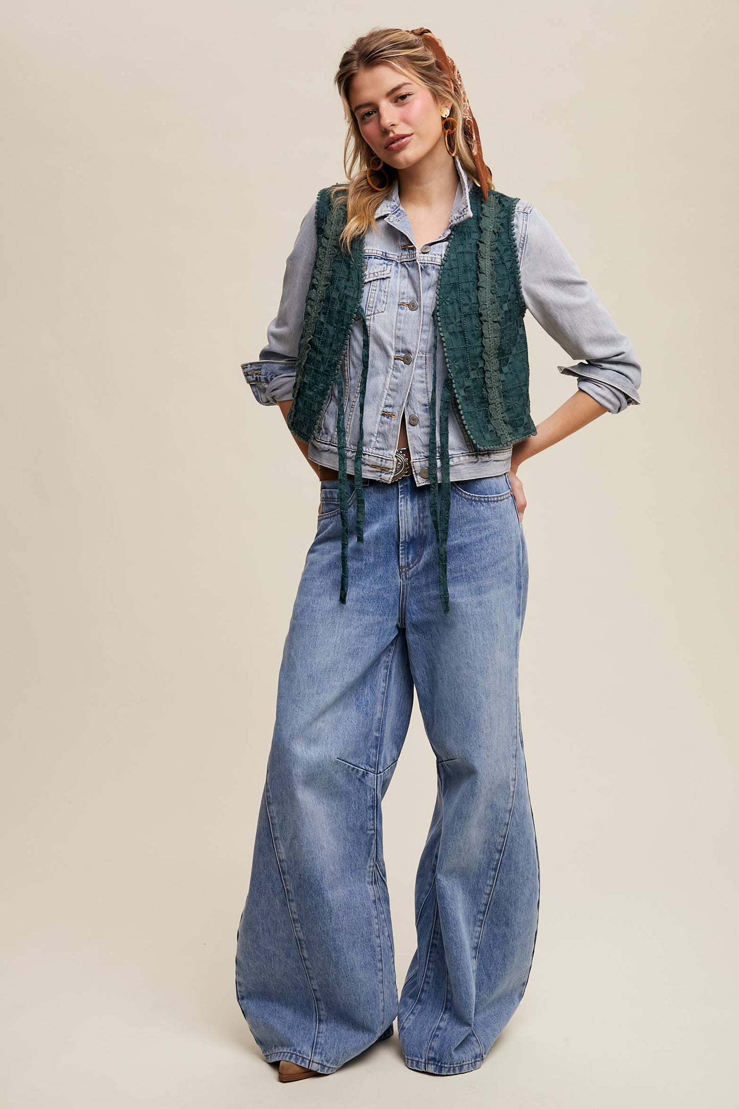 Embroidered Lace Tie-Front Vest