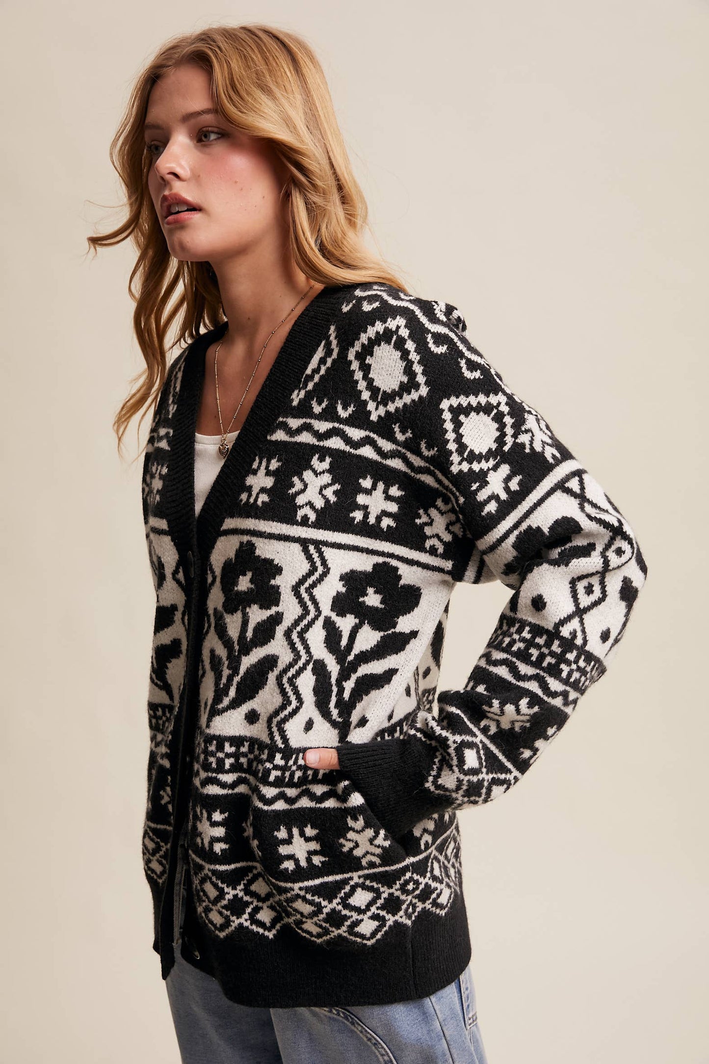 Fair Isle Floral Knit Cardigan