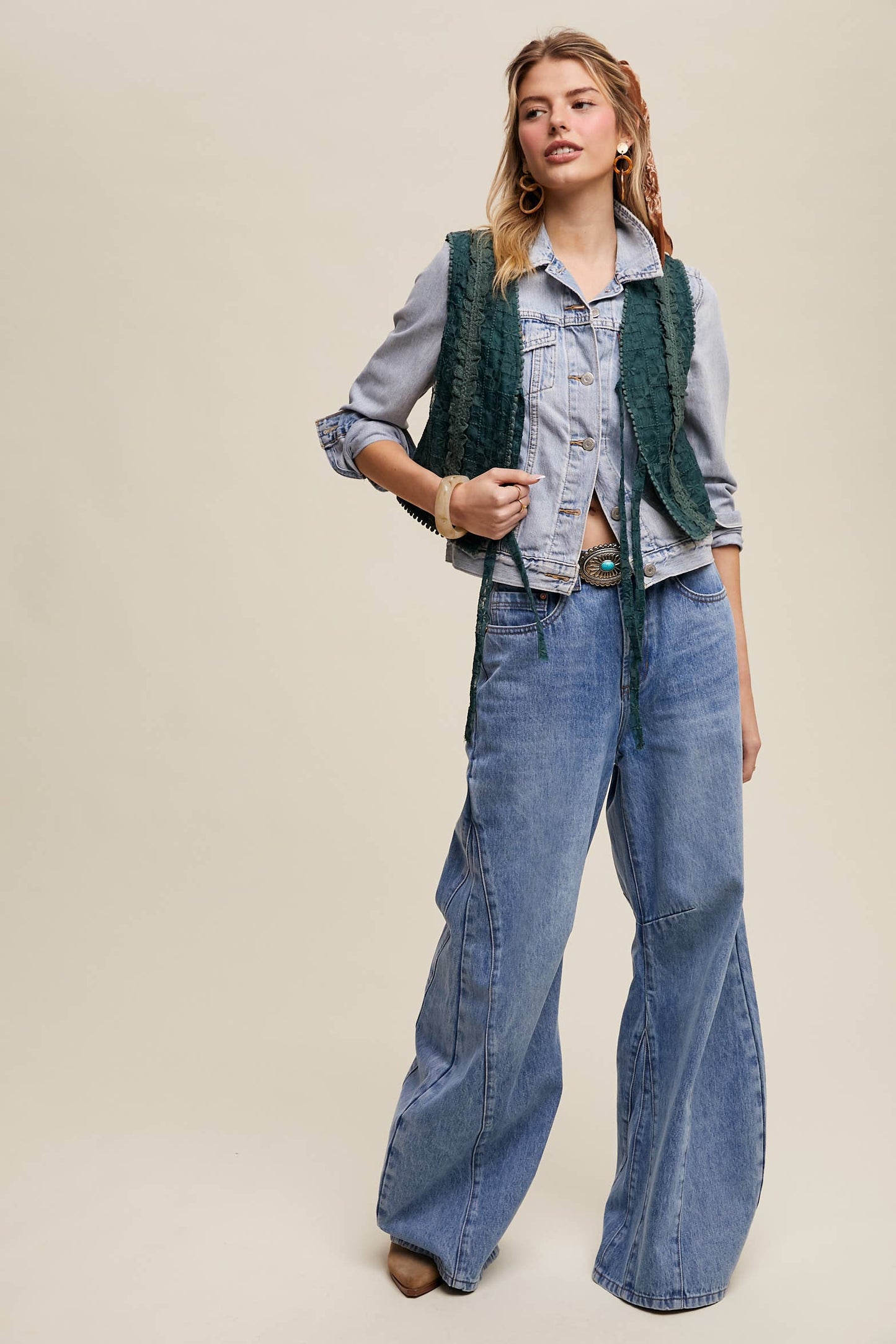 Embroidered Lace Tie-Front Vest