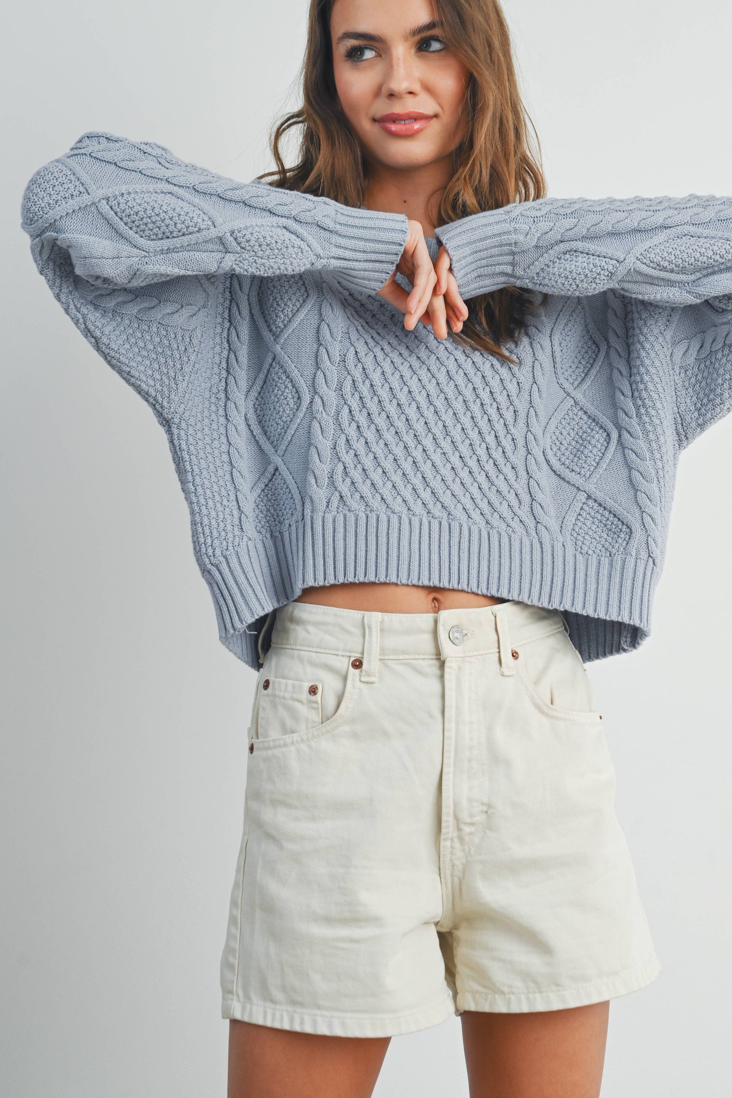 Leona Solid Cable Knit Sweater
