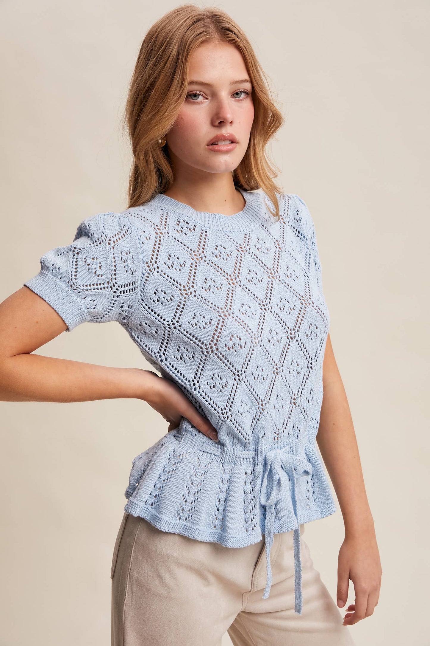 Pointelle Knit Peplum Top