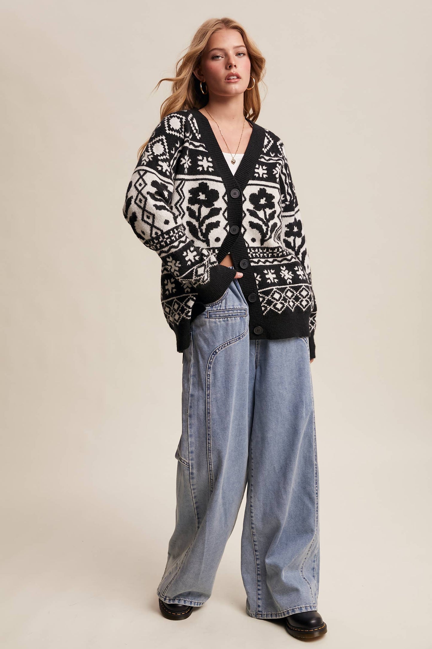 Fair Isle Floral Knit Cardigan