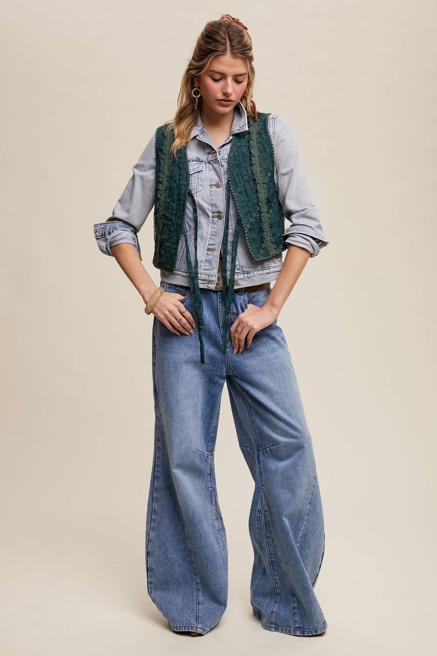 Embroidered Lace Tie-Front Vest