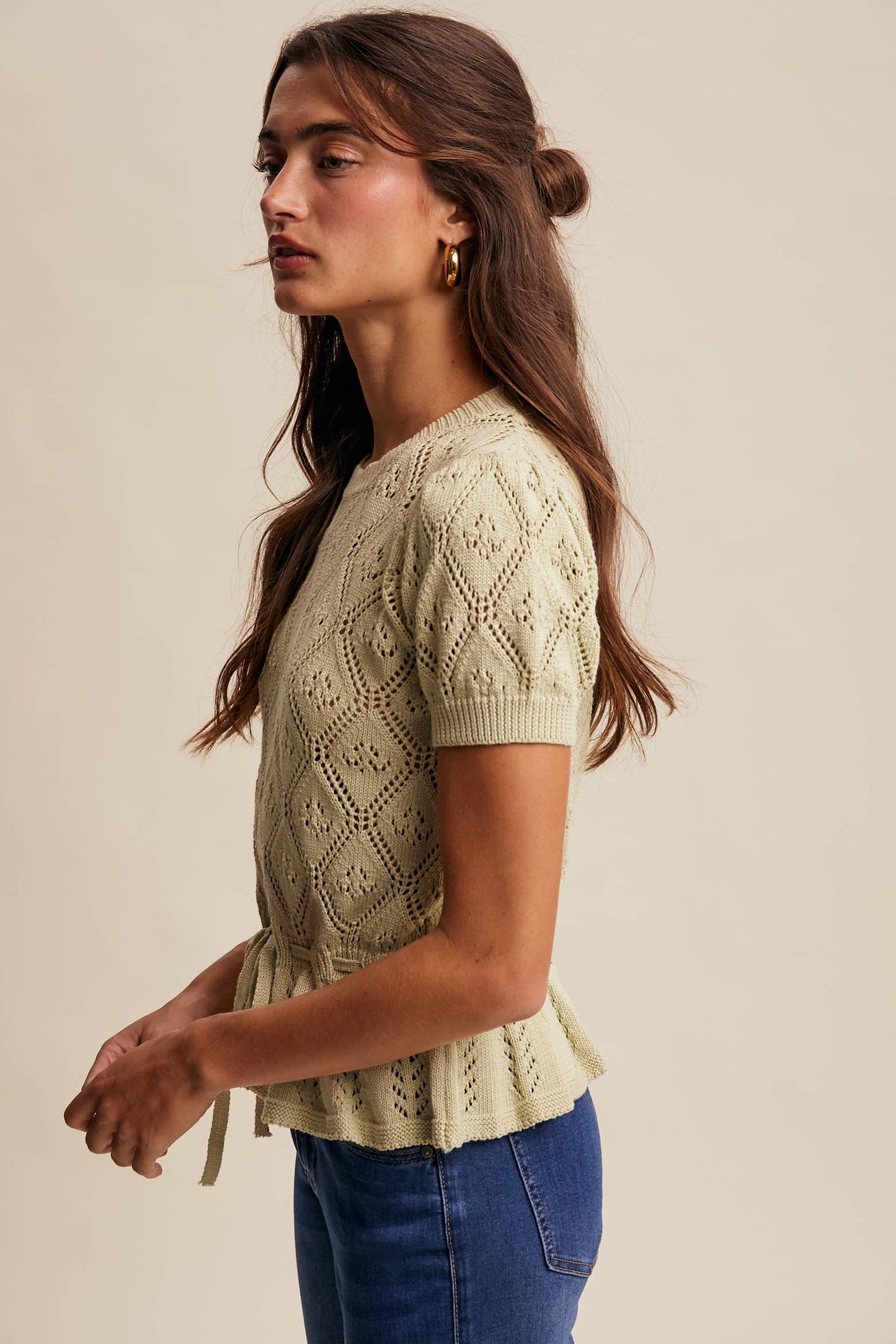 Pointelle Knit Peplum Top