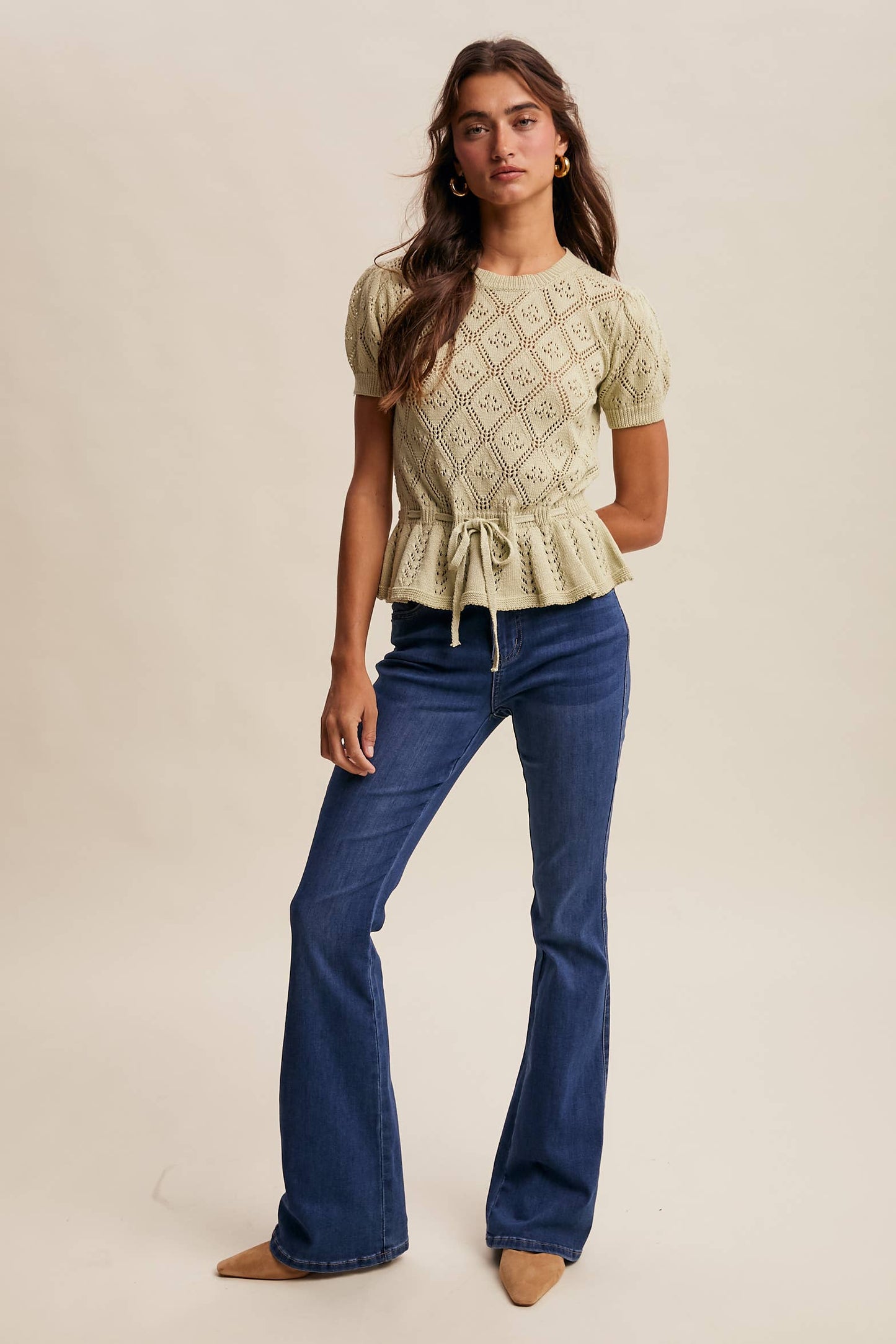 Pointelle Knit Peplum Top