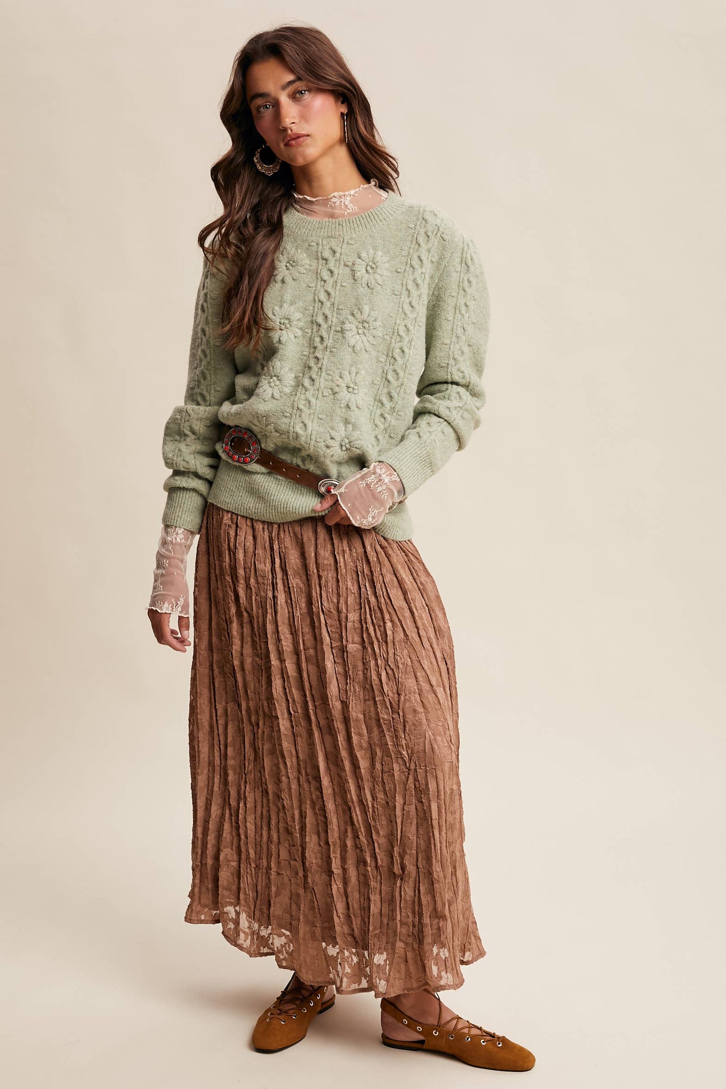 Floral Cable Knit Sweater