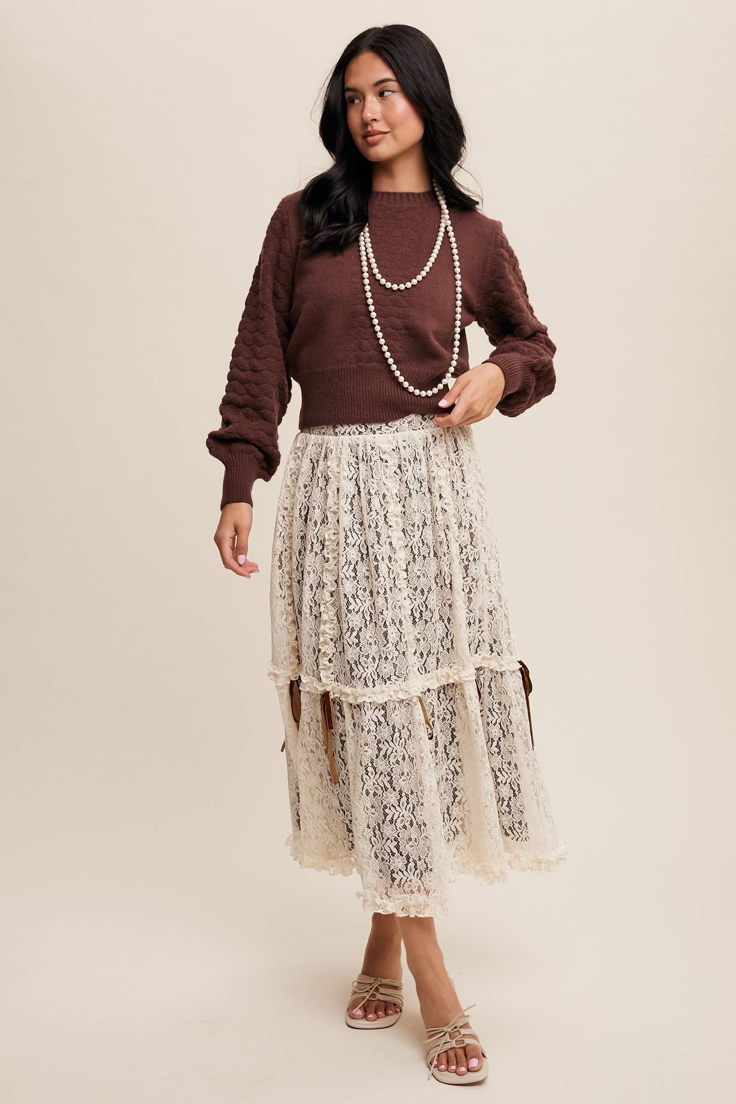 Textured Knit Puff Sleeve Sweater