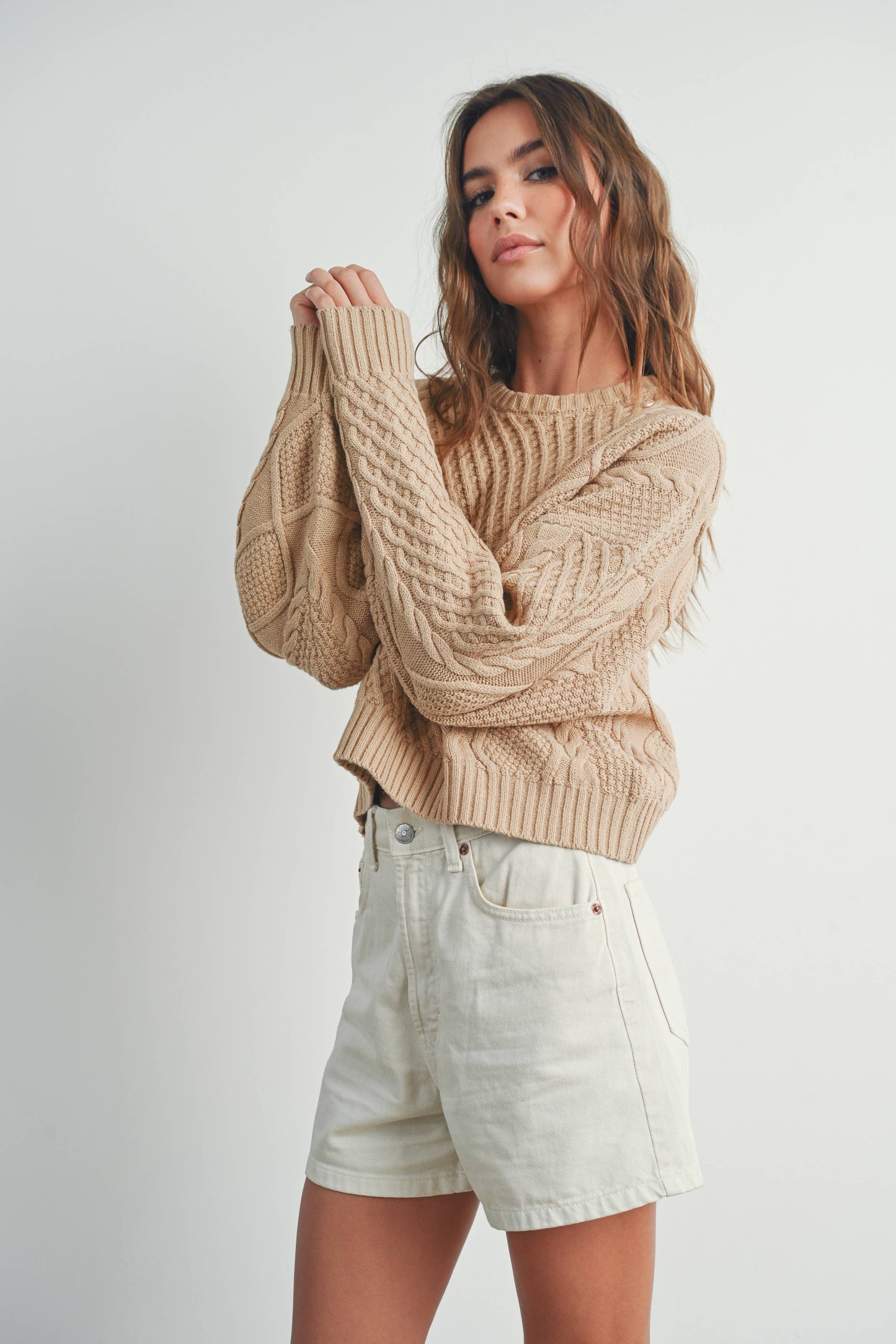 Leona Solid Cable Knit Sweater