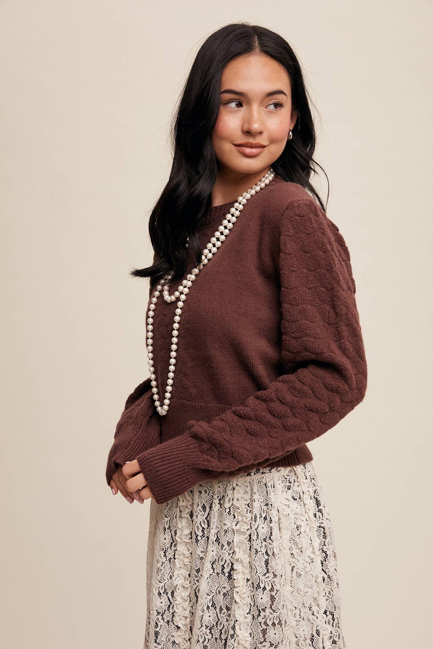 Textured Knit Puff Sleeve Sweater