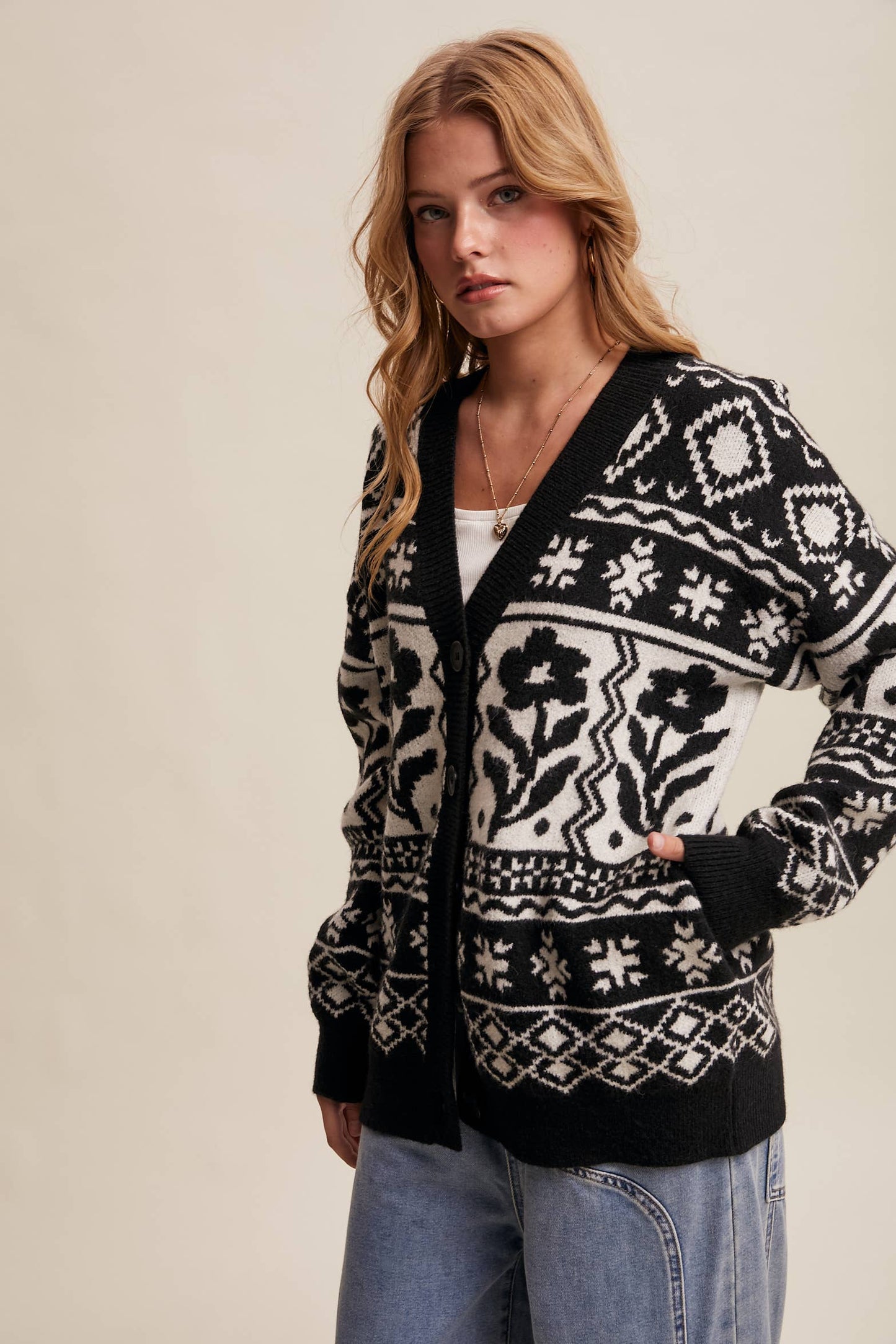 Fair Isle Floral Knit Cardigan