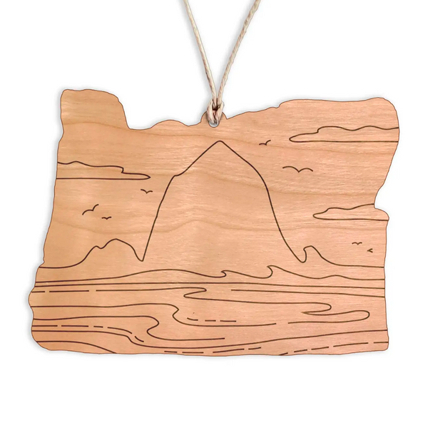 Oregon Haystack Rock Wood Ornament